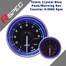 RSPEC 52mm Crystal Blue Peak/Warning Rev Counter 0-9000 Rpm Car Gauge New